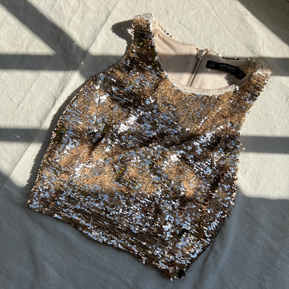 ZARA BASICS SEQUIN CROPPED TOP- XS